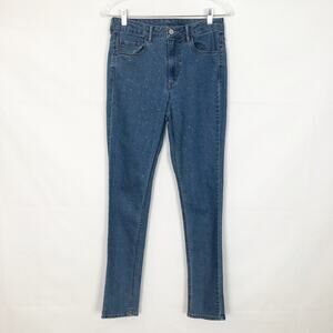 & Denim Skinny Ankle High Waist Rhinestones Blue Jeans Size 30